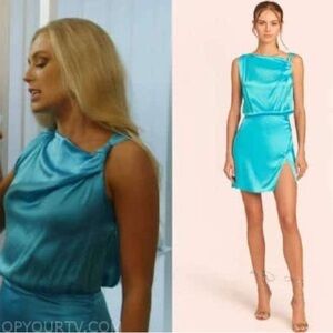 NWT Amanda Uprichard 100% Silk Mini Dress Medium New Turquoise Blue Sky Marlowe